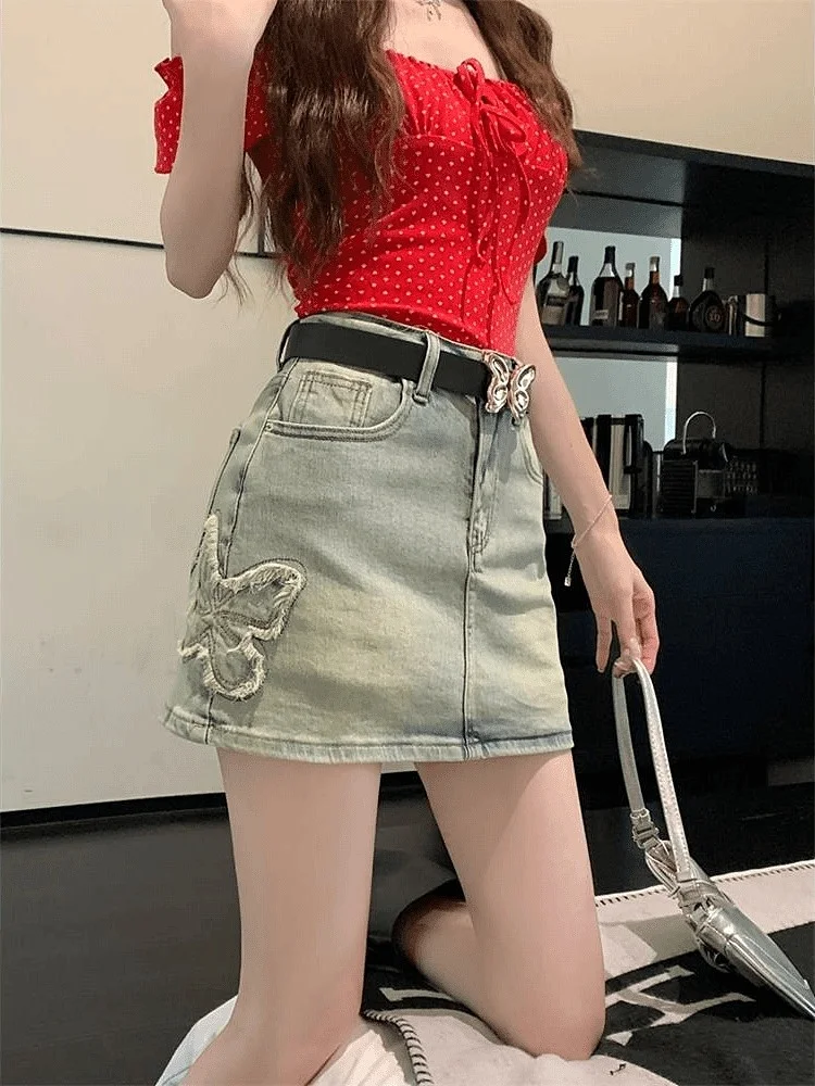 

Women Gothic A-line Denim Skirt Elegant Harajuku Y2k Mini Jean Shorts Skirts Aesthetic Vintage Cowboy Skirt 2000s Clothes Summer