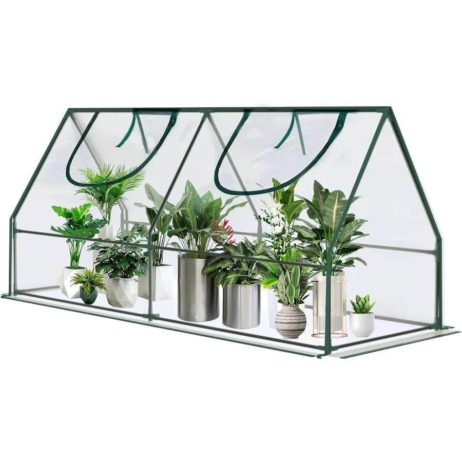 Mini Greenhouse Portable 4x2x2ft Greenhouses for Outdoors Indoors Plants Tabletop Small Green House with Roll-up Zipper Windows