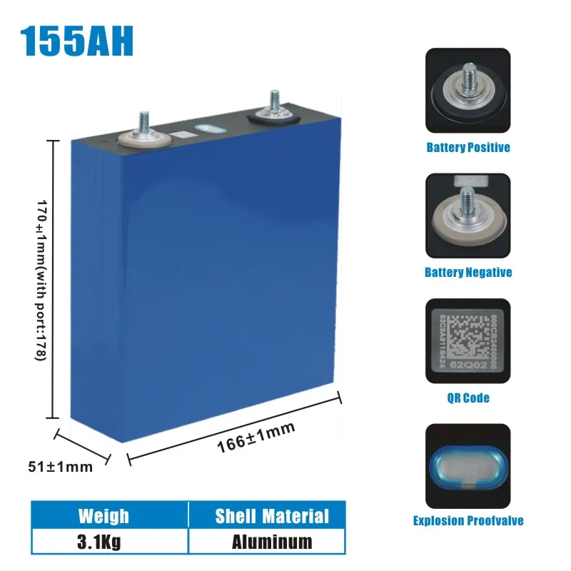 Imagem -02 - Bateria para Sistema Solar rv ev Grau a 6000 Ciclos Capacidade 100 150ah 3.2v 12v 24v 48v Cells Faça Você Mesmo Tax Novo Lifepo4