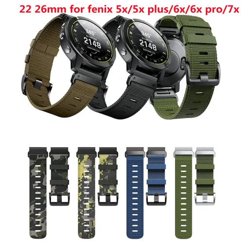 Imagen 2 del producto Correa de nailon de 22 y 26MM para Garmin Fenix 5X/5X Plus/6X/6X Pro/Tactix 7 Pro, bandas de camuflaje de repuesto para pulsera Fenix 5/6/7