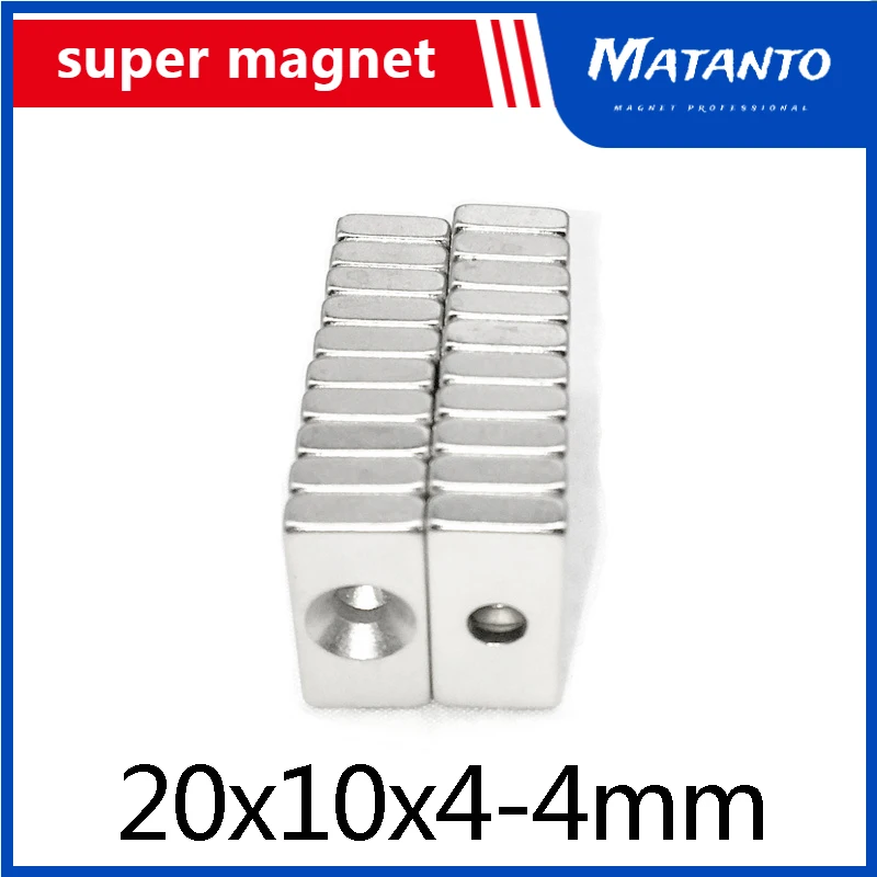 30/50/100PCS 20x10x4-4Strong Quadrate Neodymium Magnet Hole 4mm NdFeB Magnetic 20x10x4-4mm Block Rare Earth Magnets 20*10*4-4 mm