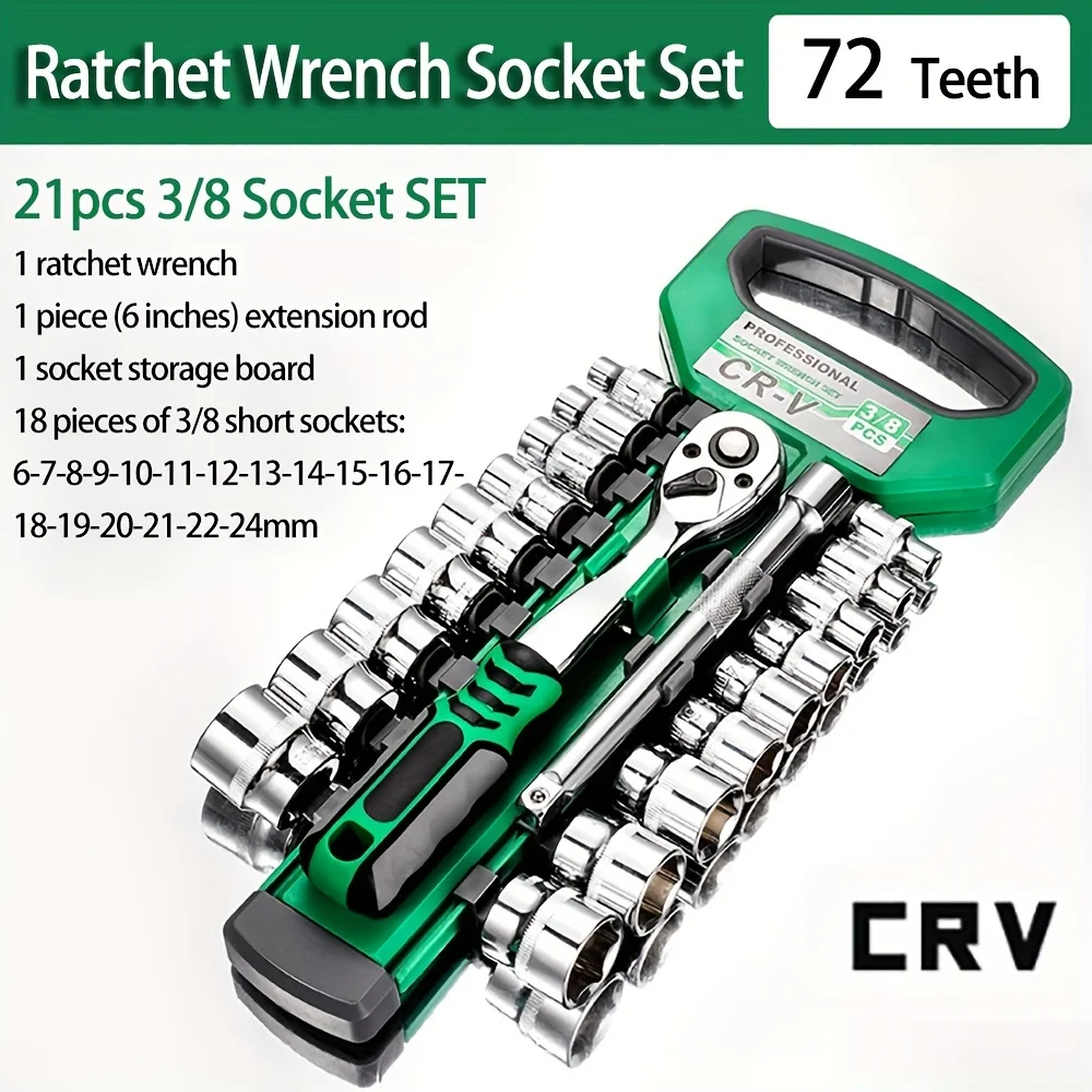 Ratchet Socket Wrench Set 3/8 Inch Drive,6-24mm Metric Sockets, Release Ratchet Handle and Extension bar,72 teeth Ratchet wrench