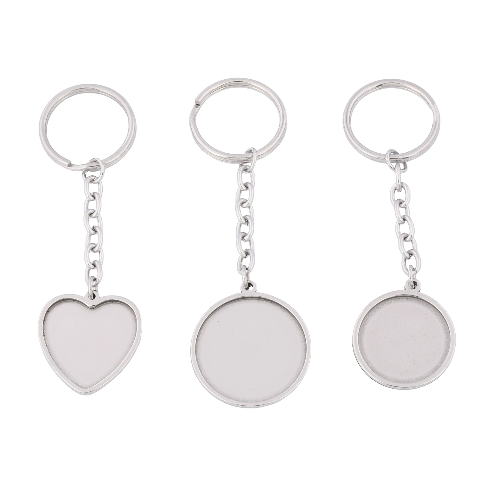 

3pieces Stainless Steel Fit 25mm Square Heart Cabochon Keychain Base Blanks Diy Keyring Accessories For Jewelry Making