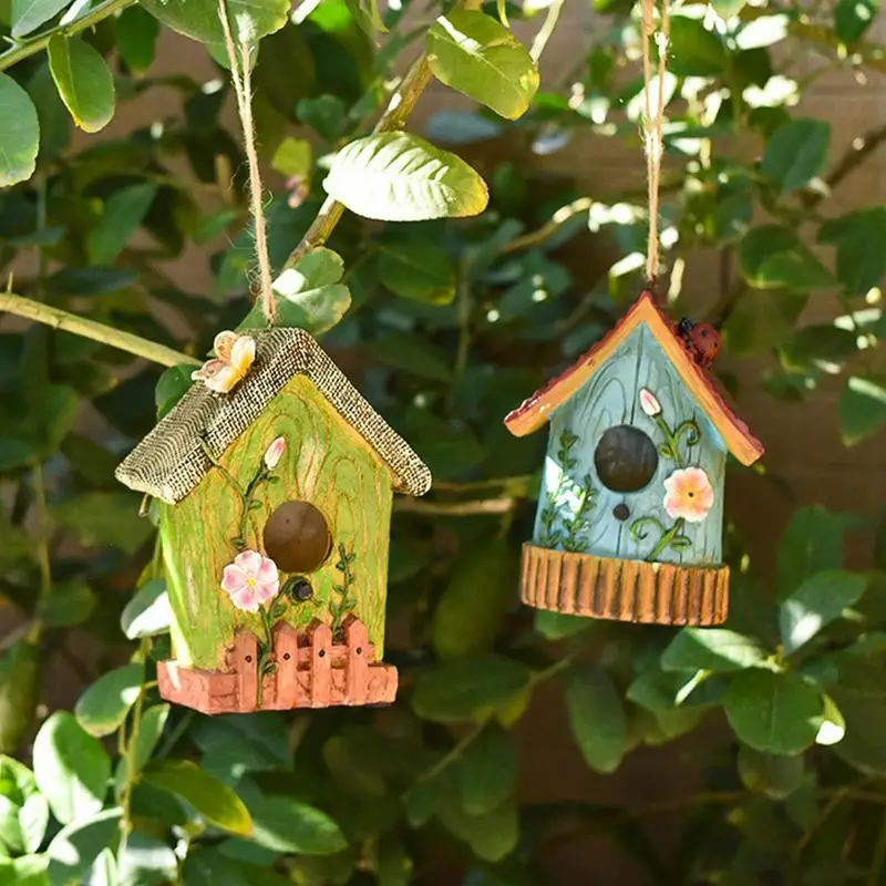 Hangable Bird Houses For Outside Resin Hand Carved Outdoor Bird Cage Nest Hangable Sturdy Multifunctional Outdoor Garden Decor