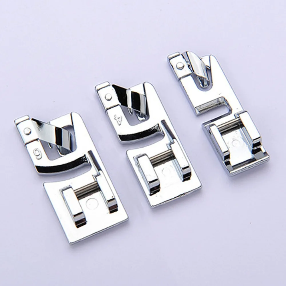3Pcs/set Rolled Hem Presser Feet Snap Set Narrow 3/4/6mm Crimping Presser Foot Set Household for Brother Singer Sewing Machine