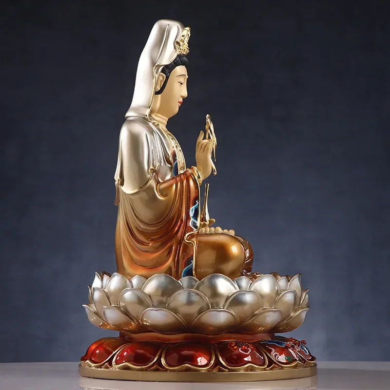 DSA pure copper painted Guanyin Bodhisattva household offering lotus Guanyin Buddha statue three holy bronze statue pendulum