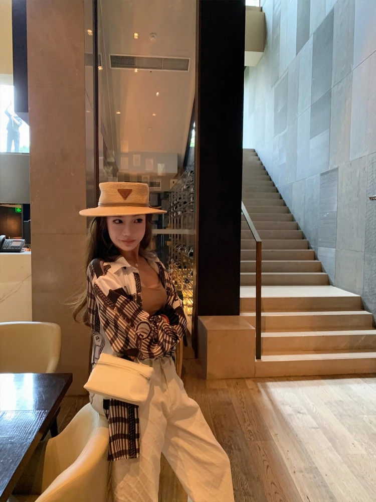 

Женская свободная рубашка Zhaochencen с ретро-принтом и длинными рукавами, тонкая летняя модная солнцезащитная рубашка из полиэфирного волокна, повседневная одежда