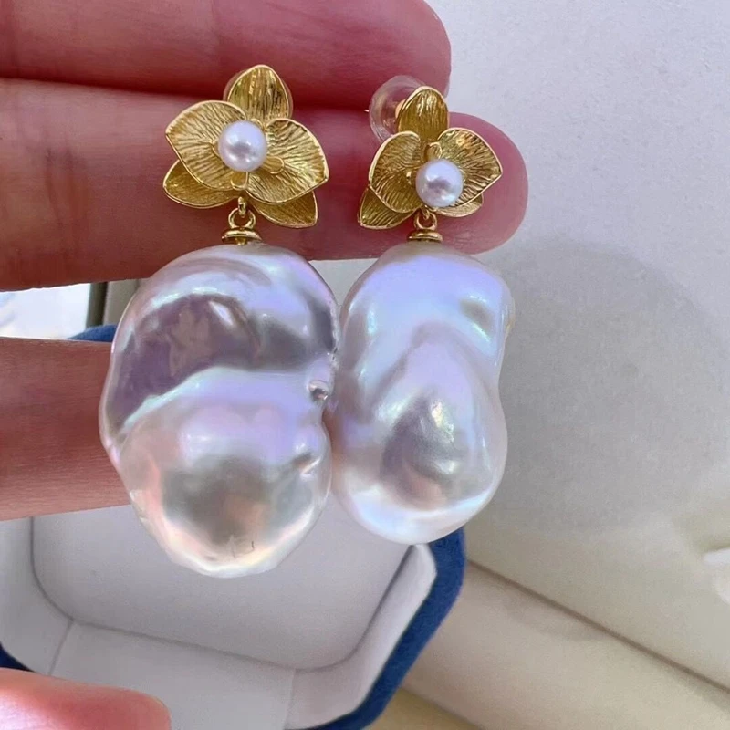 New Vintage Baroque Earrings Natural Freshwater Pearl Earrings S925 Sterling Silver Lotus Shape Gentle Premium Jewelry Gift