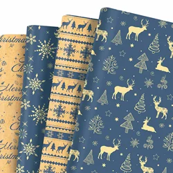 12pcs Christmas Blue Deer Snowflake Wrapping Material Paper Birthday Party Gifts Decorative Packing Craft Papers