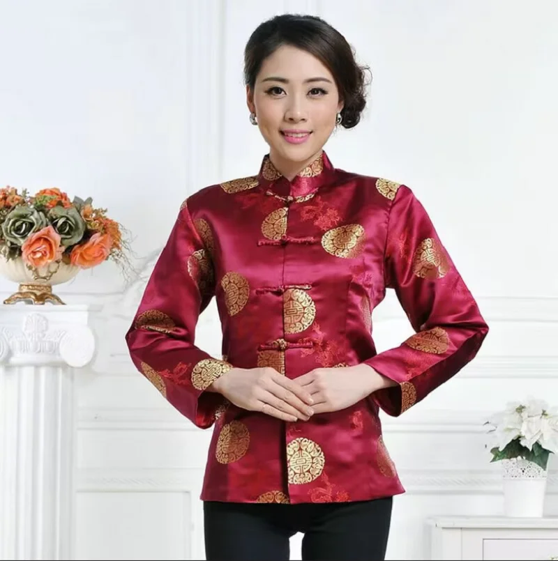

Hot Sale New Tang Suit Chinese Traditional Satin Jacket Women's Costume New Year Clothes Hanfu Birthday Party Style Casual Coat