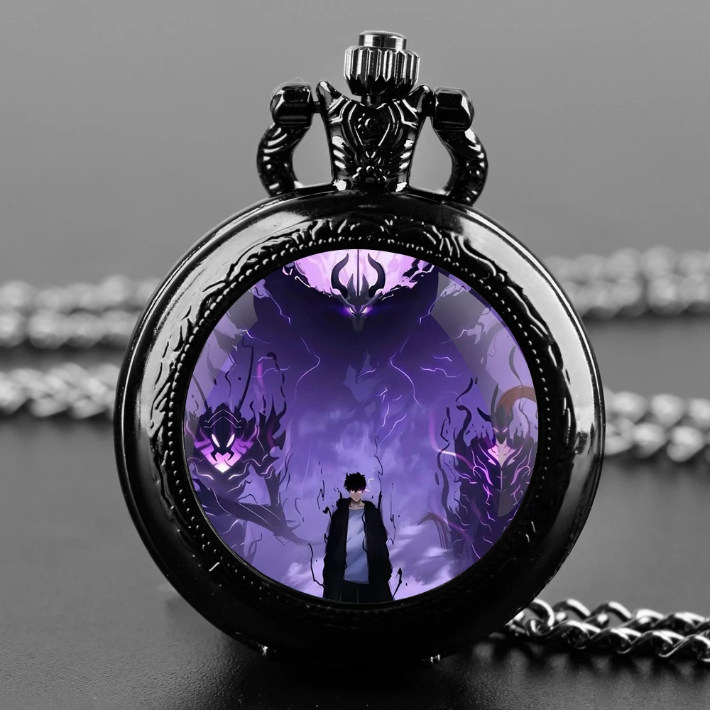 Anime Sung Jin Woo Solo Leveling Design Quartz Pocket Watch for Women Men Kids Necklace Pendant Clock Watch Gift Accessories