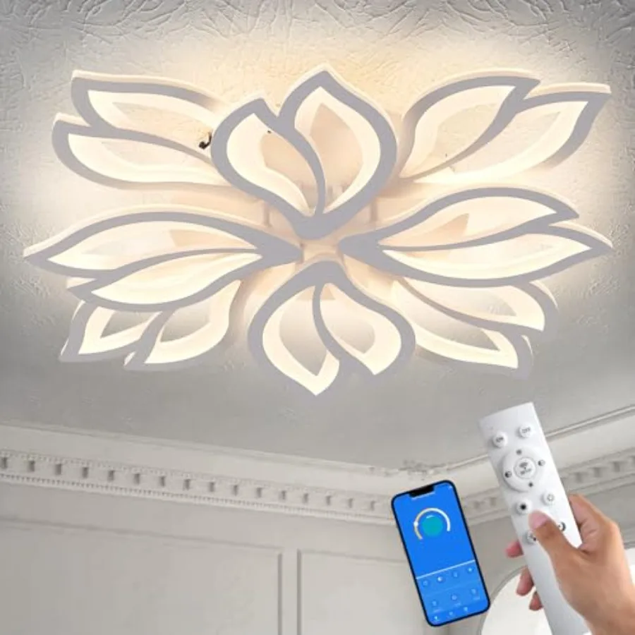 

Modern LED Ceilg Light Fixture Dimmable " White Modern Flower Ceilg Light with Remote Control Low Profile Flush Mount for Bedro