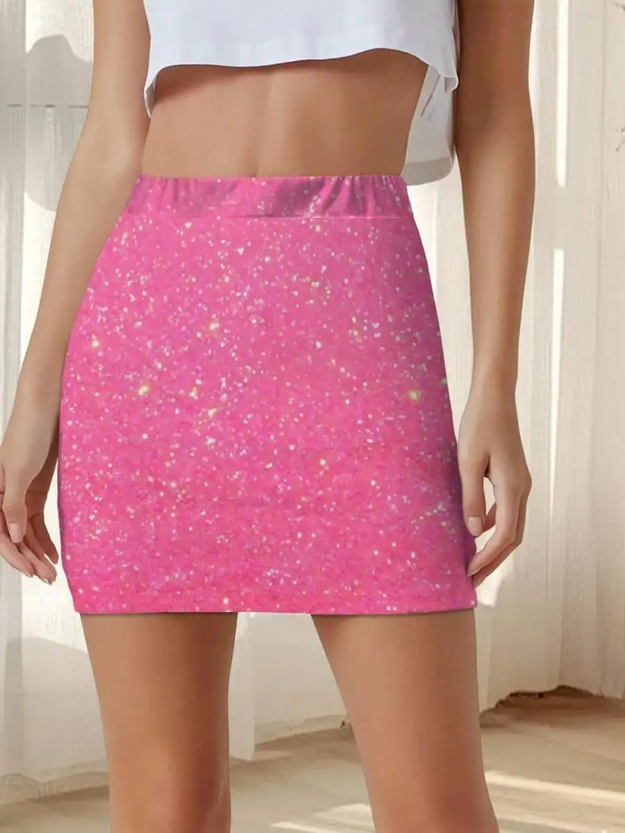 Women Sparkly Pink Glitter Bodycon Mini Skirt Casual Chic Summer Party Wear