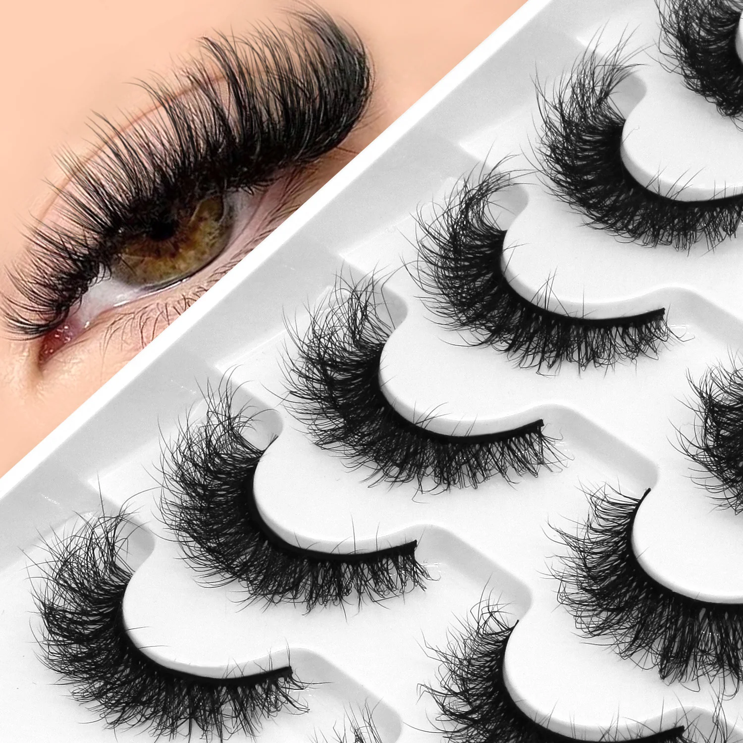 GROINNEYA Fake Lashes Fluffy Cat Eye Lashes 8D Fluffy Volume False Eyelashes D Curl Dramatic Thick Full Strip Faux Mink Lashes 2