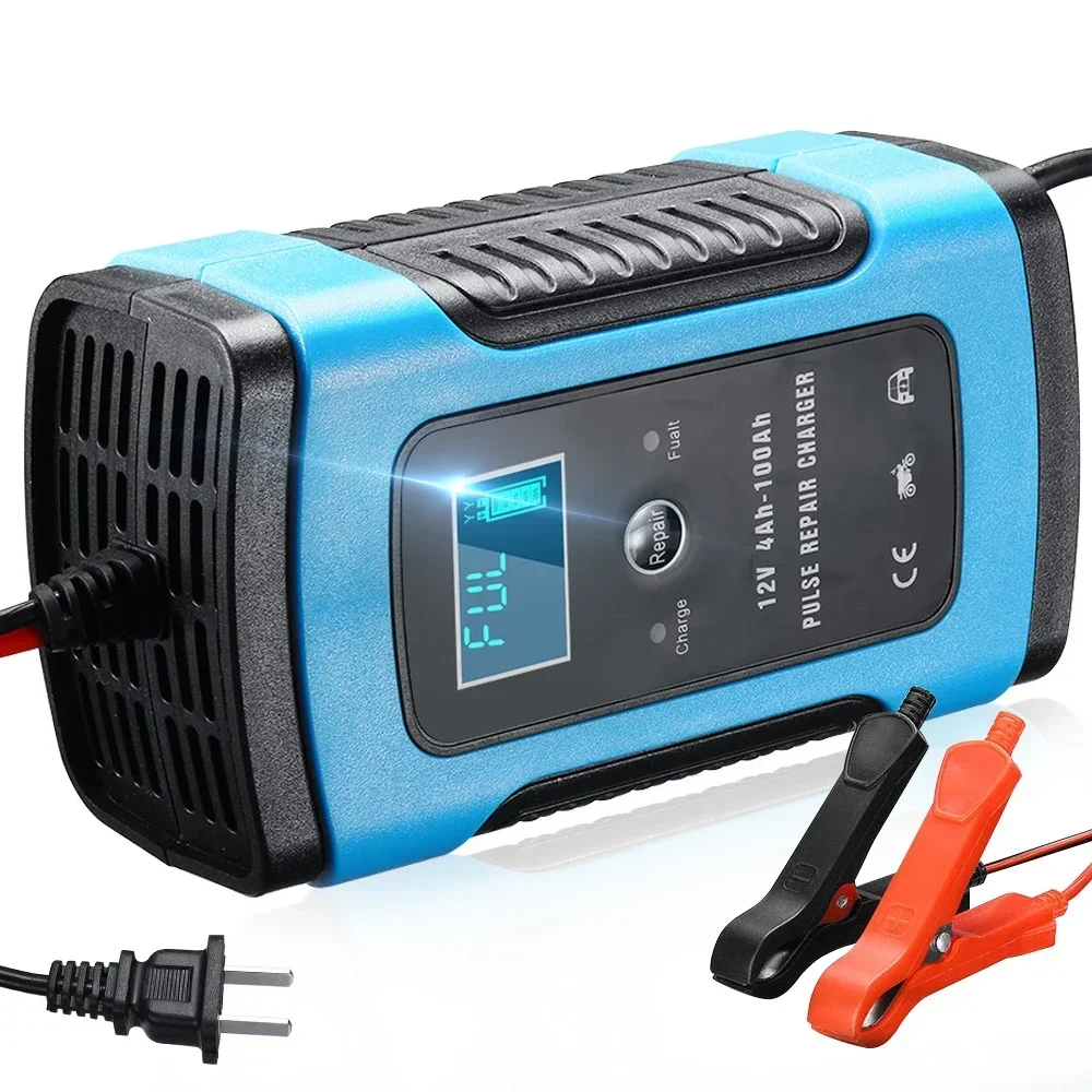 12V 6A LCD Smart Fast Car Battery Charger for Auto Motorcycle Lead-Acid AGM GEL Batteries Intelligent Charging