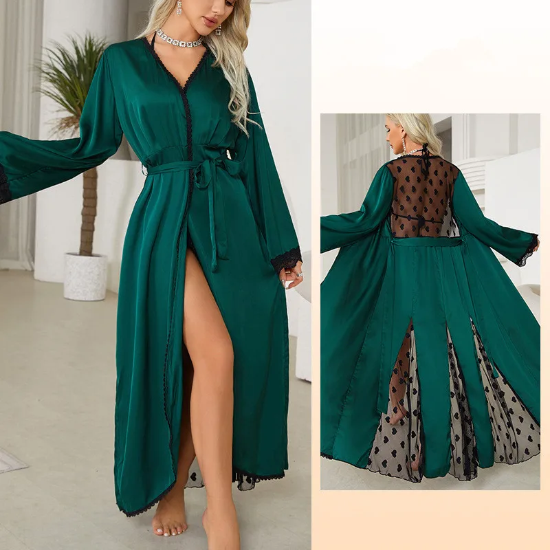 

Vestidos De Novia New Silk Satin Lace Robe Women's Sleepwear Loose Spring Autumn Summer Bathrobe Female Homewear Dressing Gowns