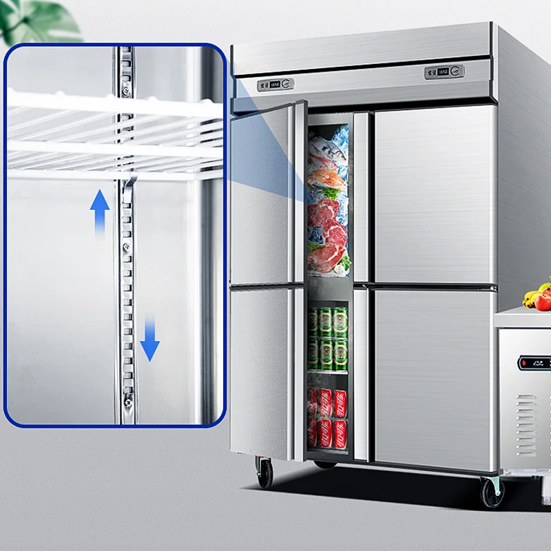 Réfrigérateur-Congélateur Commercial Grande Capacité 2, 4 ou 6 Portes, Double Température, Vertical, avec Compartiment Crisper