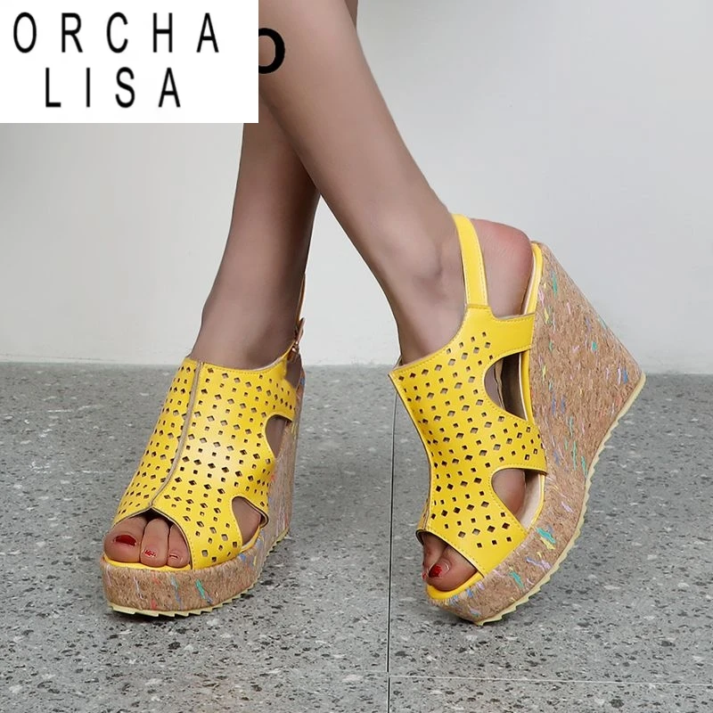 orcha-lisa-ローマンサンダル-ピープトウ-ウェッジソール-12cm-プラットフォーム-3cm-バックルストラップ-ミックスカラー-大きいサイズ-41-42-43-スイート-デイリーシューズ