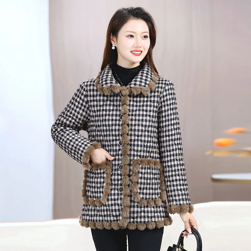 New Mother's Fashionable Fragmented Flower Cotton Coat Winter Plushed Thickened Loose Cotton Coat Women Loose Warm Cotton Coat