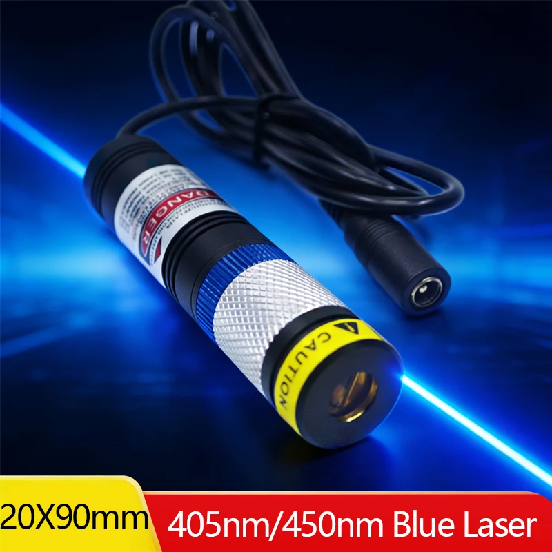 Waterproof D20X90mm Focusable 405nm 450nm Violet Blue Line 10mW-150mW Laser Module for Cutting Positioning Free With EU Adapter