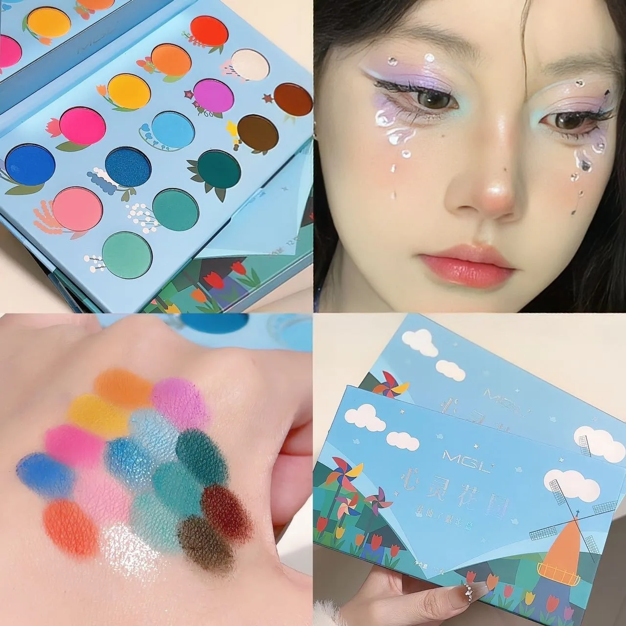 

Dopamine 15 Color Eyeshadow Tray Cool Rainbow Stage Makeup cos Play Makeup Pearlescent matte Student makeup