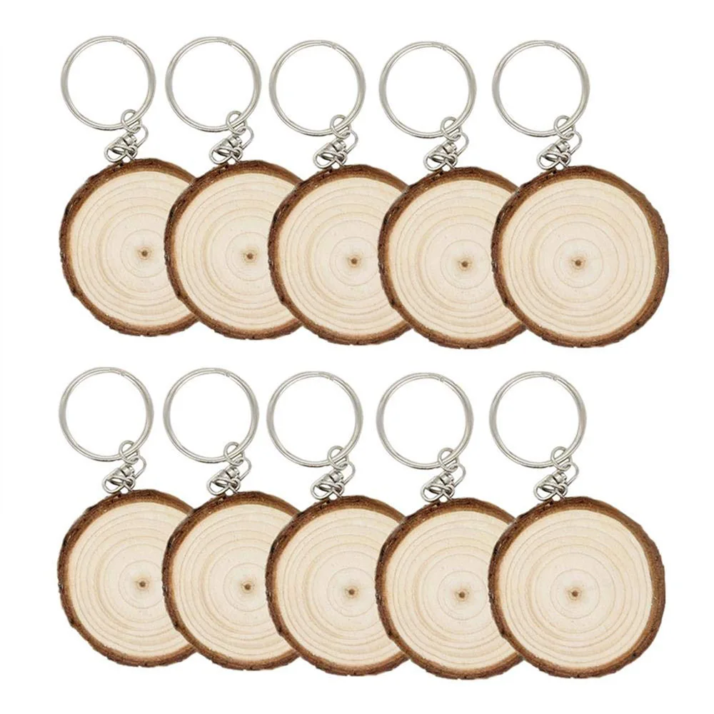 

50/15Pcs Hand-Painted Keychain Unfinished Wood Slices Keychain Wood Blank Keyring DIY Wood Keychain Car Bag Pendant