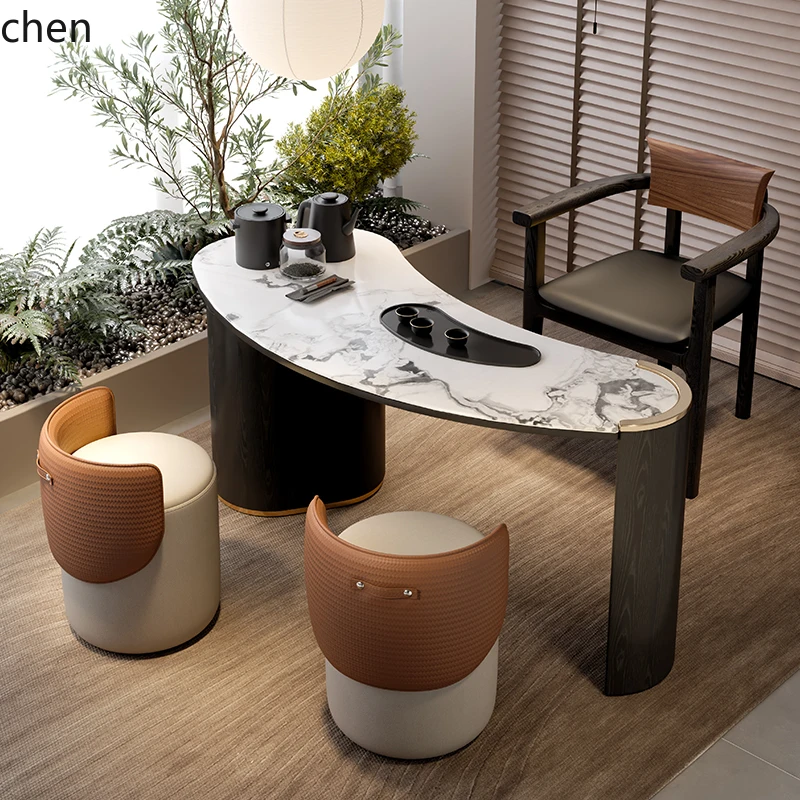 YFY Tea Table Simple Marble High-End Feel Home Small Tea Table with Integrated Kettle