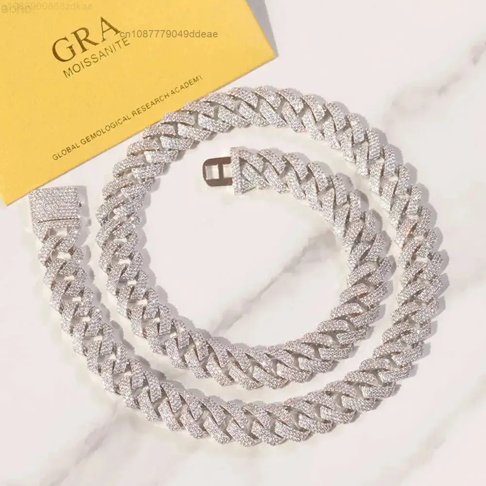 

Miami Style 15mm 20m Chain Gold Plated Sterling Silver 3rows Vvs d Color Moissanite Diamond Cuban Chain for Hiphop Jewelry