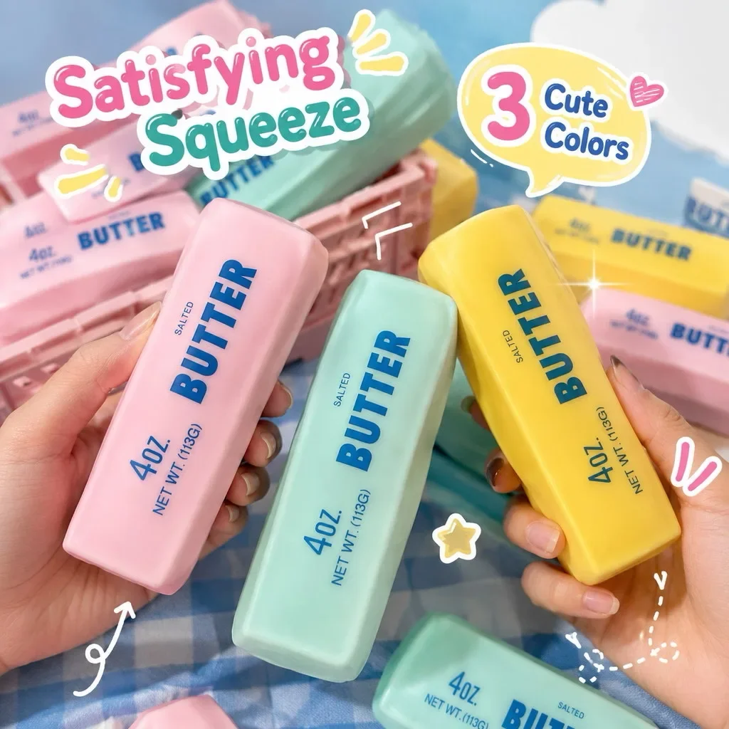 Bâton de beurre, jouet anti-stress à presser, ASMR, balle anti-stress croustillante, blocs ronds, jouet de relaxation manuelle pour soulager le stress