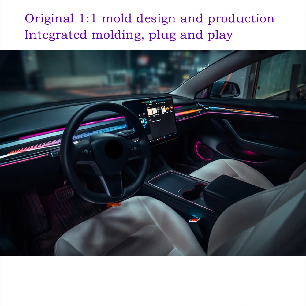 For Tesla Model 3 Model Y Atmosphere lamp rainbow radium decorative strip car interior lighting upgrade Auto modification parts