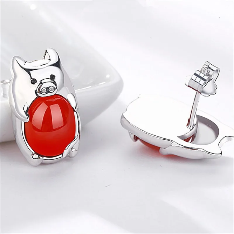 Natural Red Chalcedony Hand Carved Water Drop Earrings Fashion Boutique Jewelry Men's and Women's Agate Earrings Gift Wholesale 2