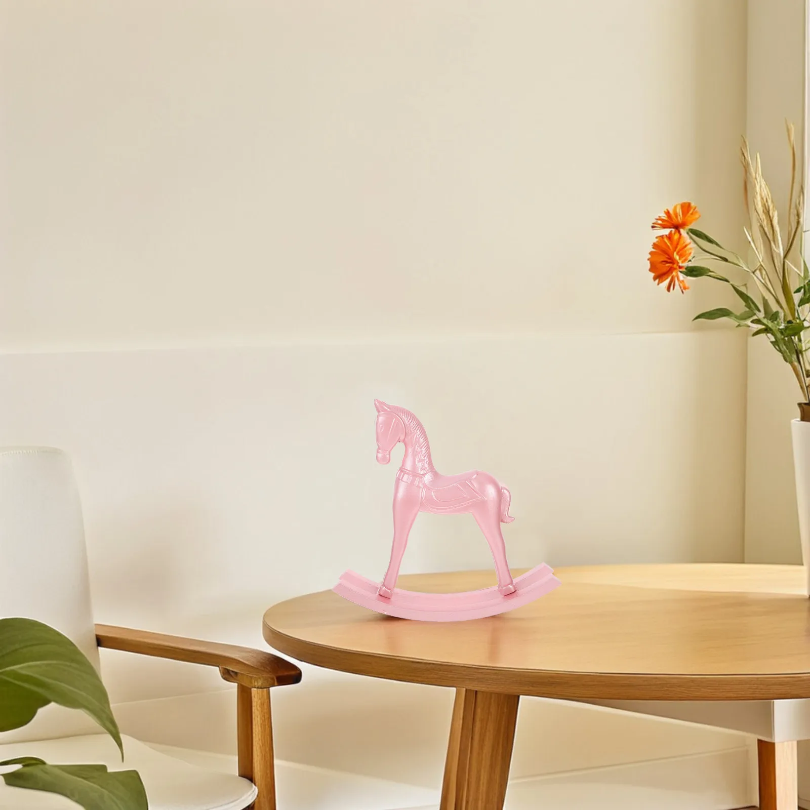 Pink Pearlescent Wooden Rocking Horse Ornament – Mini Tabletop Decor for Home, Office & Shelf