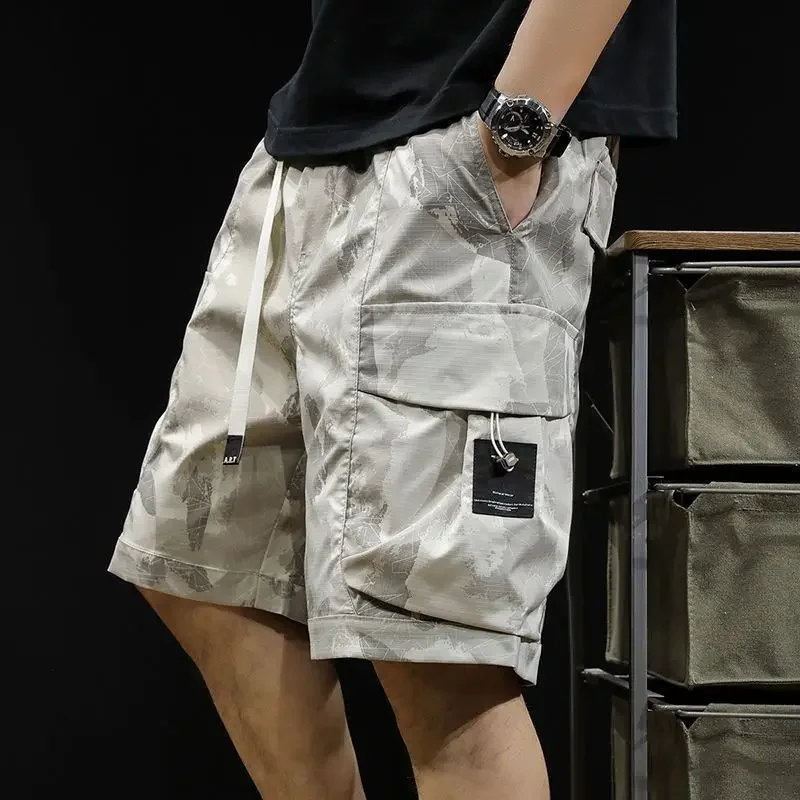 Con tasche Camo Camouflage Bermuda Mezza lunga Oversize Wide Draw String Pantaloni corti maschili Baggy Pantaloncini cargo da uomo Nylon sciolto