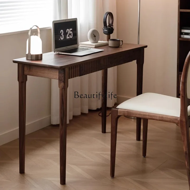 

pg45North American black walnut solid wood desk home office computer desk very narrow bedroom writing desk