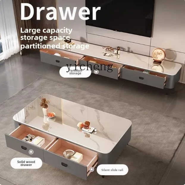 

TQH Rock Slab Coffee Table Living Room Household High-end Small Apartment Floor Coffee Table TV Cabinet Combination