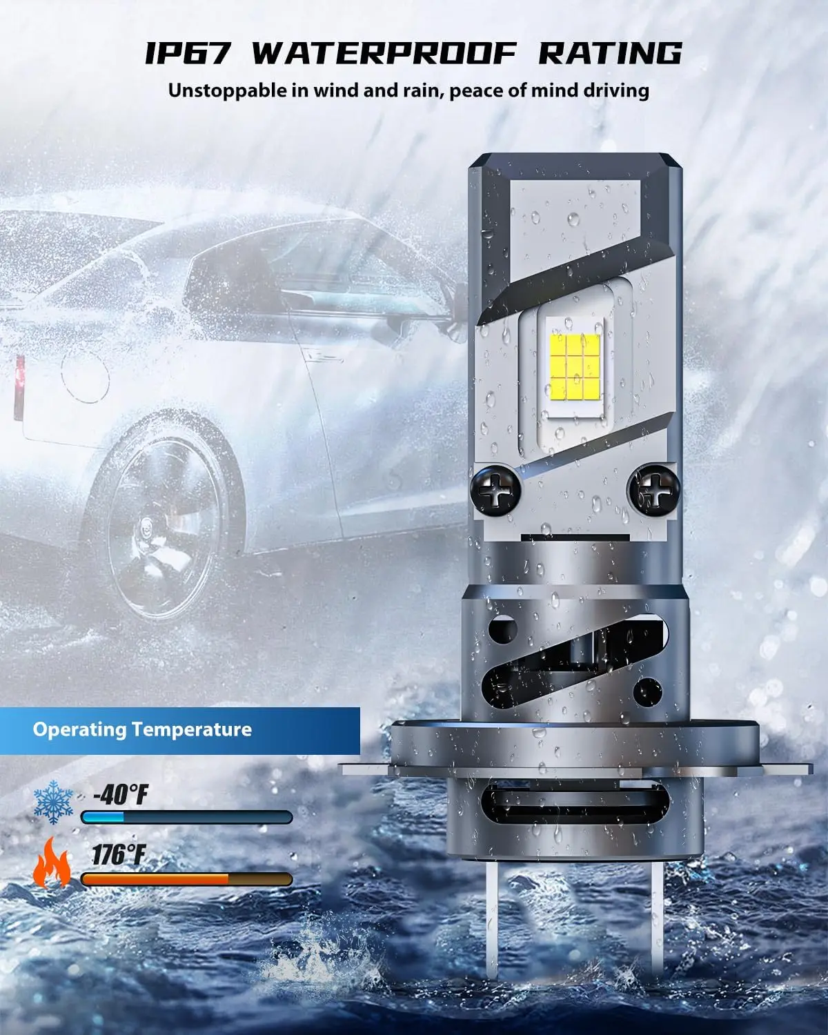 لمبات H7، مصابيح ضباب فائقة السطوع 6000 كلفن، تصميم مقاس 1:1 مع مروحة تبريد، توصيل وتشغيل، عبوة من 2