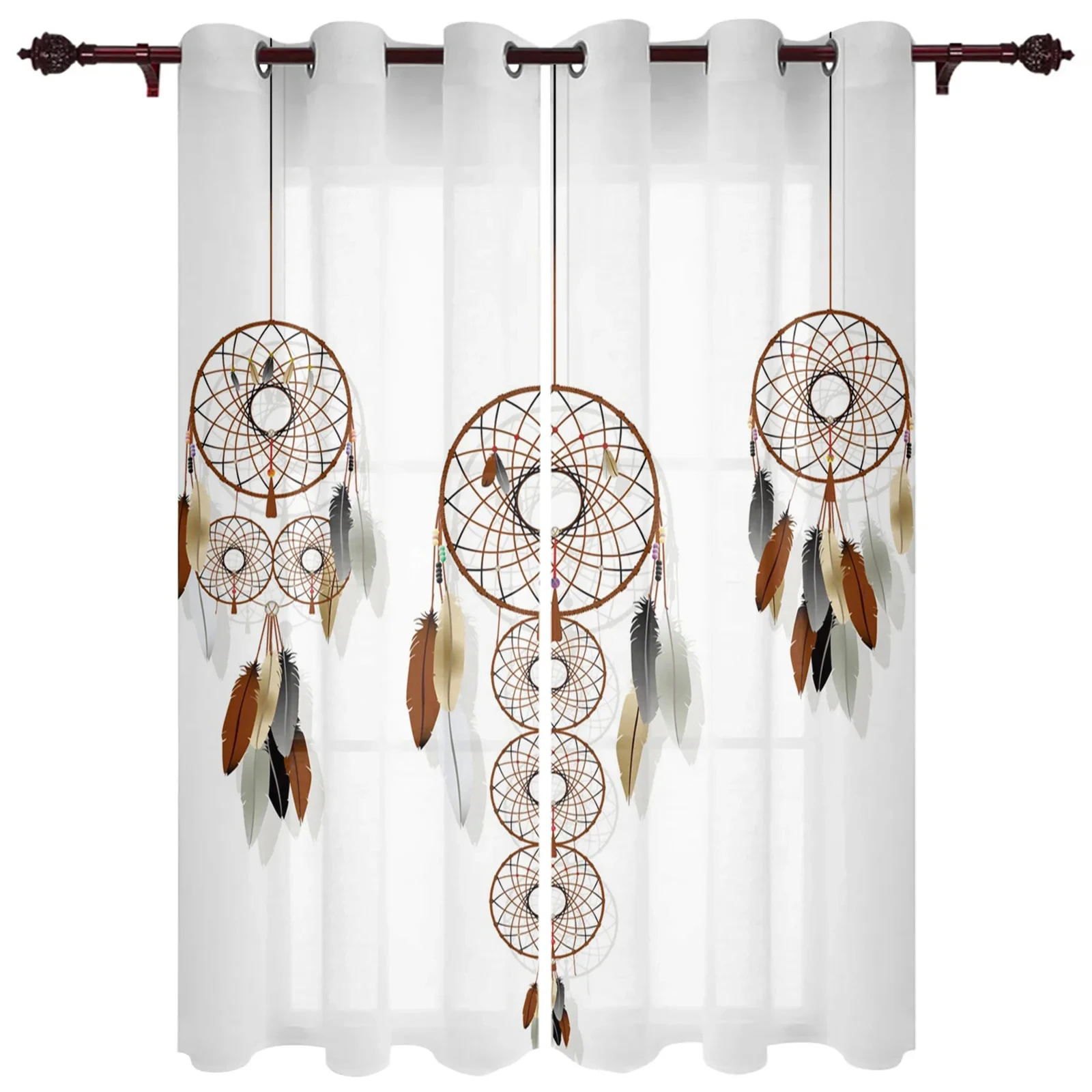 

Boho Dream Catcher Watercolor Feather Pattern Modern Window Curtains for Living Room Bedroom Curtain Blinds Drapes Door Curtains