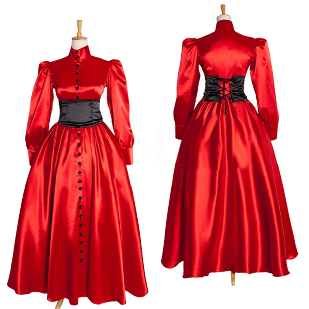 

Victorian Satin Stand Collar Dress Vintage Red Bridal wedding Dress Renaissance Theater red princess dress gown