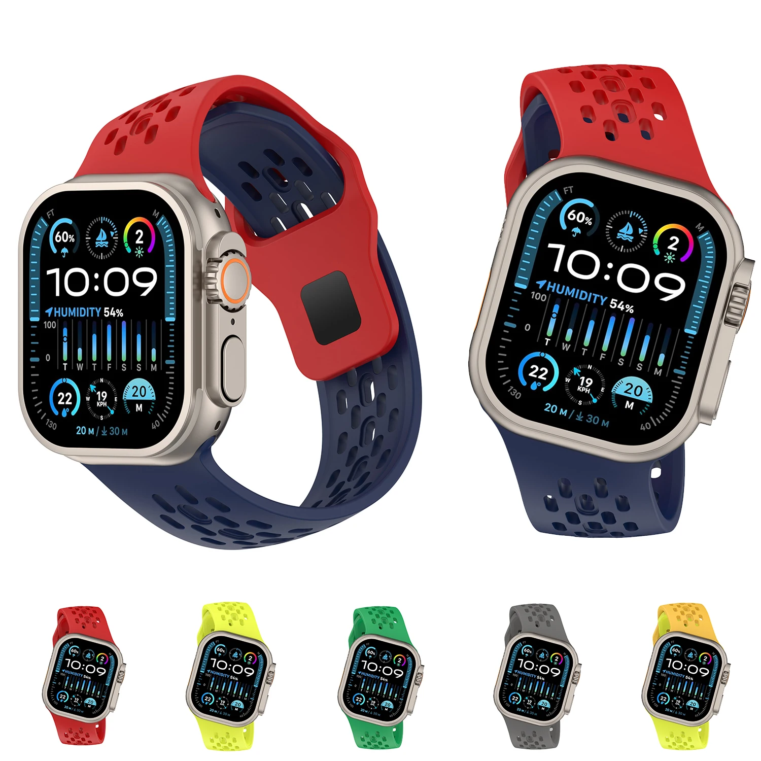 Bracelet en silicone incliné pour Apple Watch, 41mm, 46mm, 45mm, 44mm, 42mm, respirant, sport, iWatch 11, 10, 9, 8, 7, Ultra