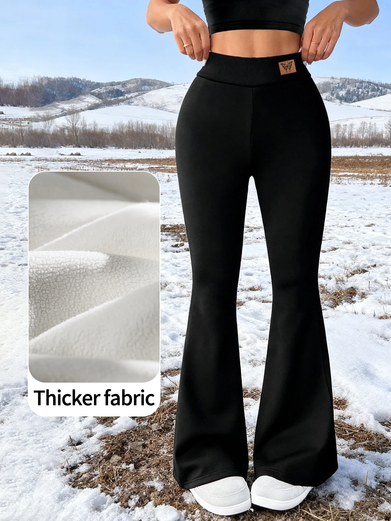 Y2K winterski-legging voor dames, met fleece gevoerd, bootcut (uitlopend), hoge taille, thermisch koudebestendig, stretchpasvorm, winddicht