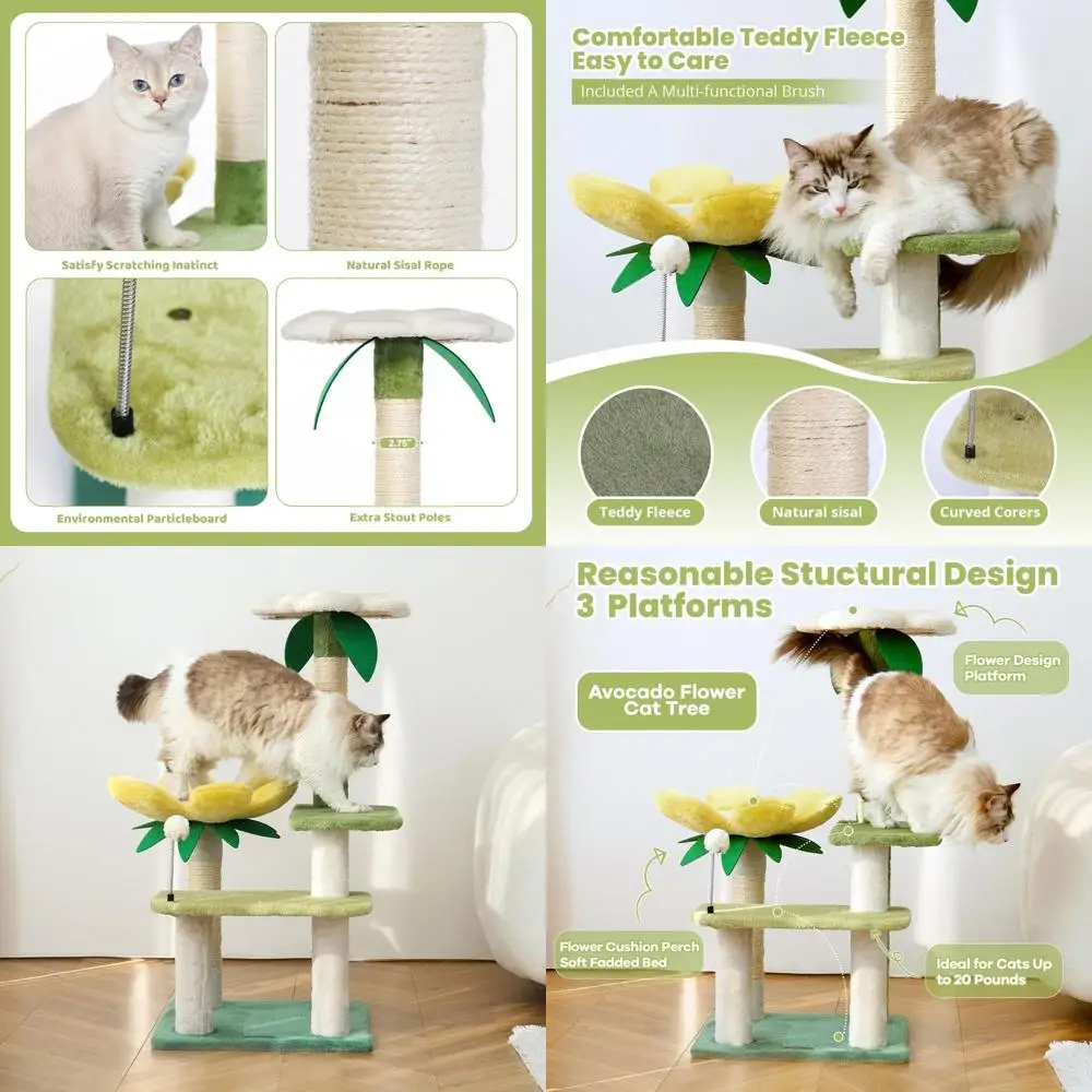 

40-Inch Avocado Green Cat Tree Tower - Multi-Level Play and Scratching Center for Indoor Kittens