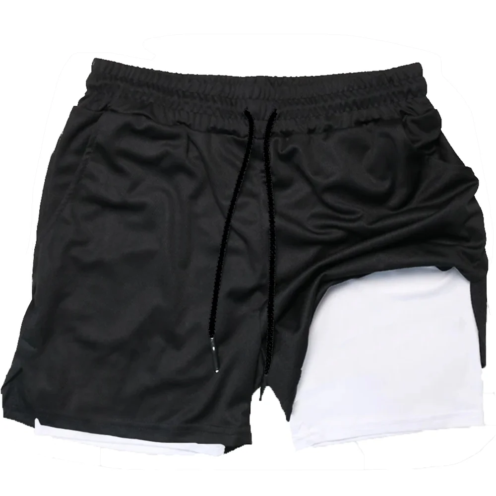 Shorts esportivos versáteis masculinos de camada dupla, shorts casuais de secagem rápida, verão diário