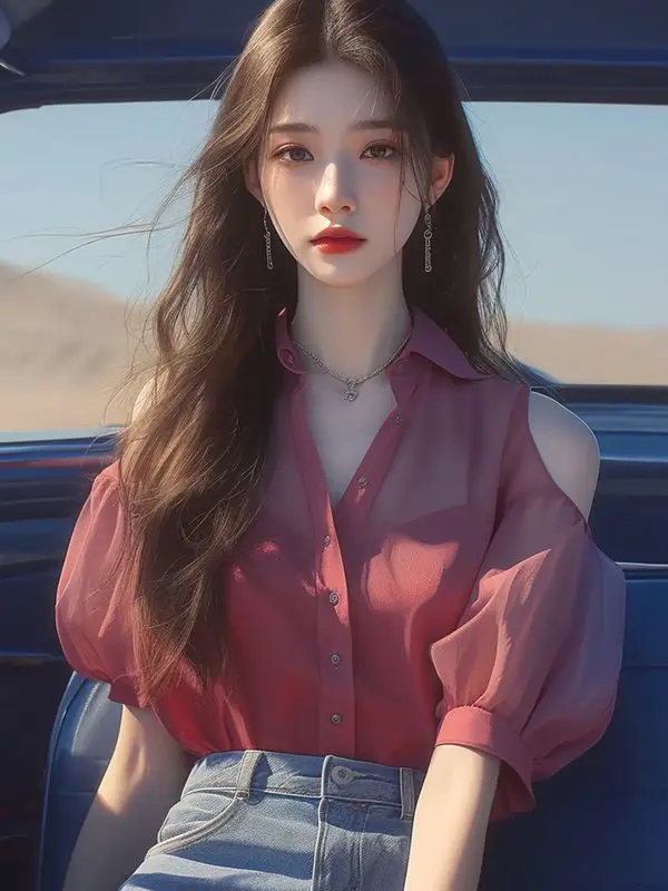 Summer Unique Light Maturity Fairy Qi Women's Luxury High-grade Beautiful Off-shoulder Chiffon Shirt