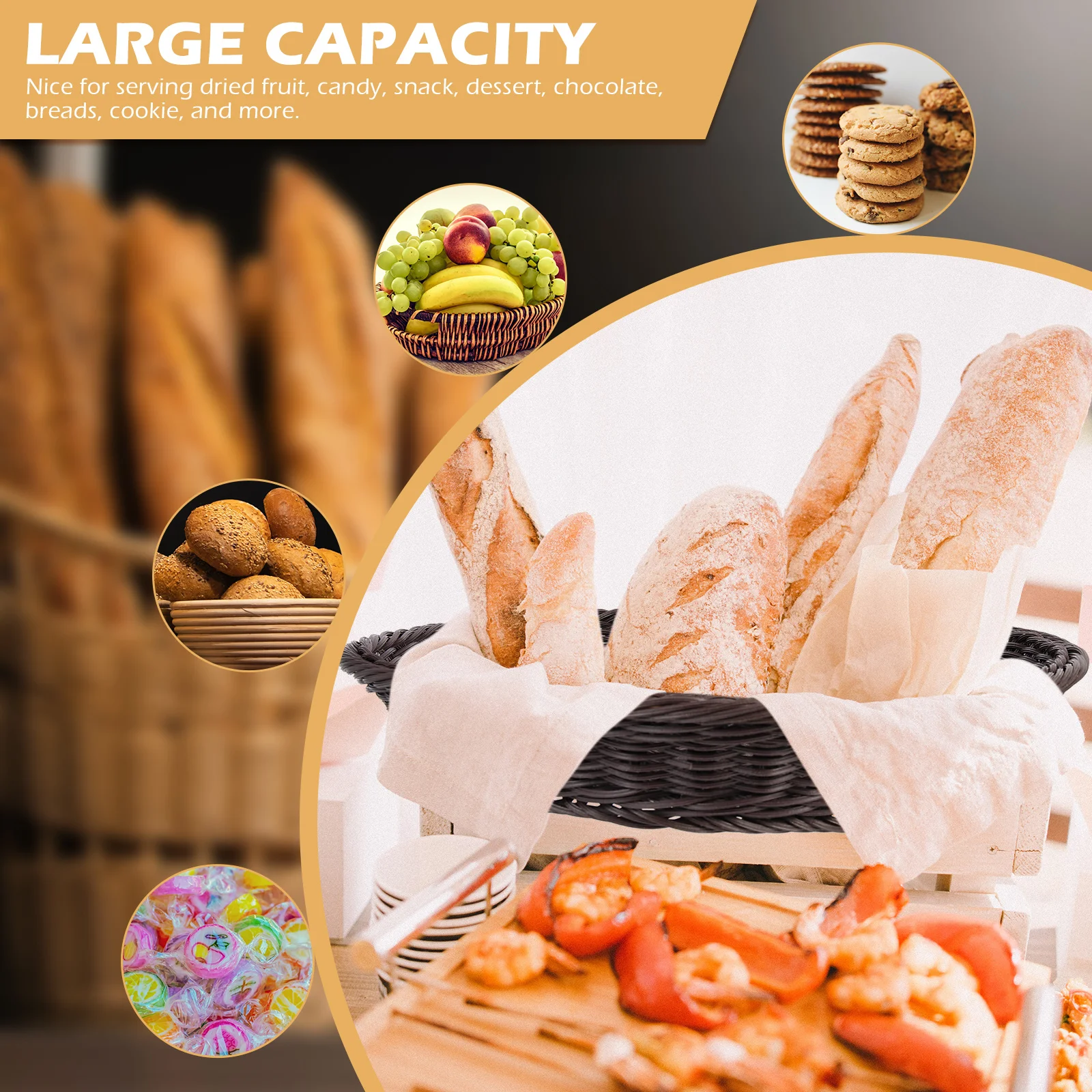 

Household Woven Bread Basket Imitation Rattan Food Serving Snack Storage Large Capacity Vintage Modern Simple Style Home Decor