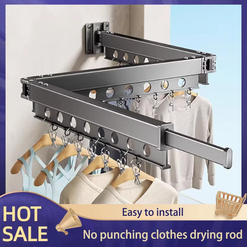 

Holeless Folding Dual-Purpose Invisible Telescopic Clothes Drying Rack Retractable Wall-Mounted Clothes Drying Rod