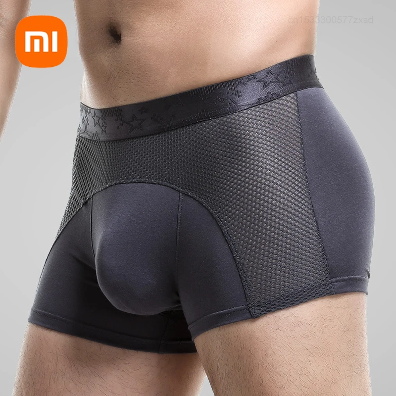 Xiaomi Men Underpants Ice Silk Breathable Mesh Dry Refreshing Antibacterial Pure Cotton Crotch Thin Flat Corner Pants Large 3XL