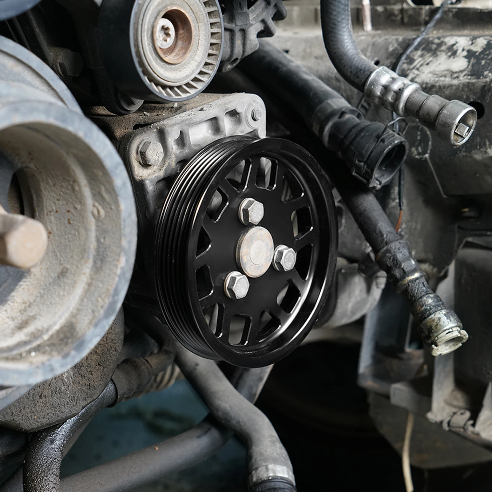 (EU-Lager) BEVINSEE Aluminium-Servolenkungsriemenscheibe für BMW E46 E36 E39 E38 E53 Z3 M52TU M54 Motor Ersatz für 32 42 1 740 858 – Detail 3