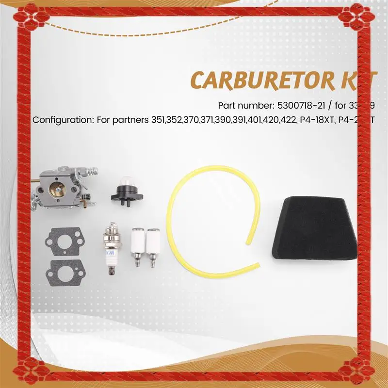 パートナー351 352 370 371 390 391 401 420 422チェーンソー用キャブレターエアフィルターセット、ウォルブロ33-29用、24時間配送、5300718-21