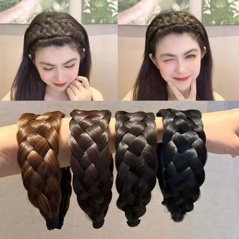 

Women Wide Wig Beadbands Fashion Fishbone Braids Hairbands Girl Pretty Handmade Head Hoop Female Headwear Hair Accessories