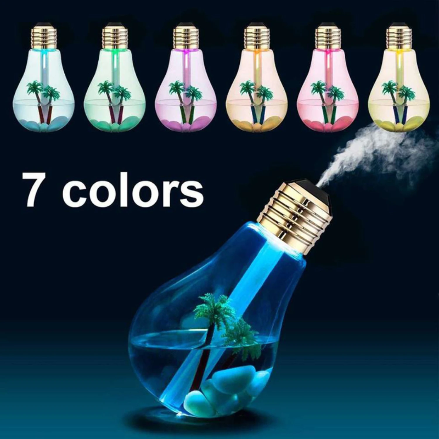 Humidificador de aire ultrasónico frío con luces LED nocturnas, 7 colores cambiantes, diseño de bombilla refrescante de 400mL, función de encendido/apagado, Mist Mak